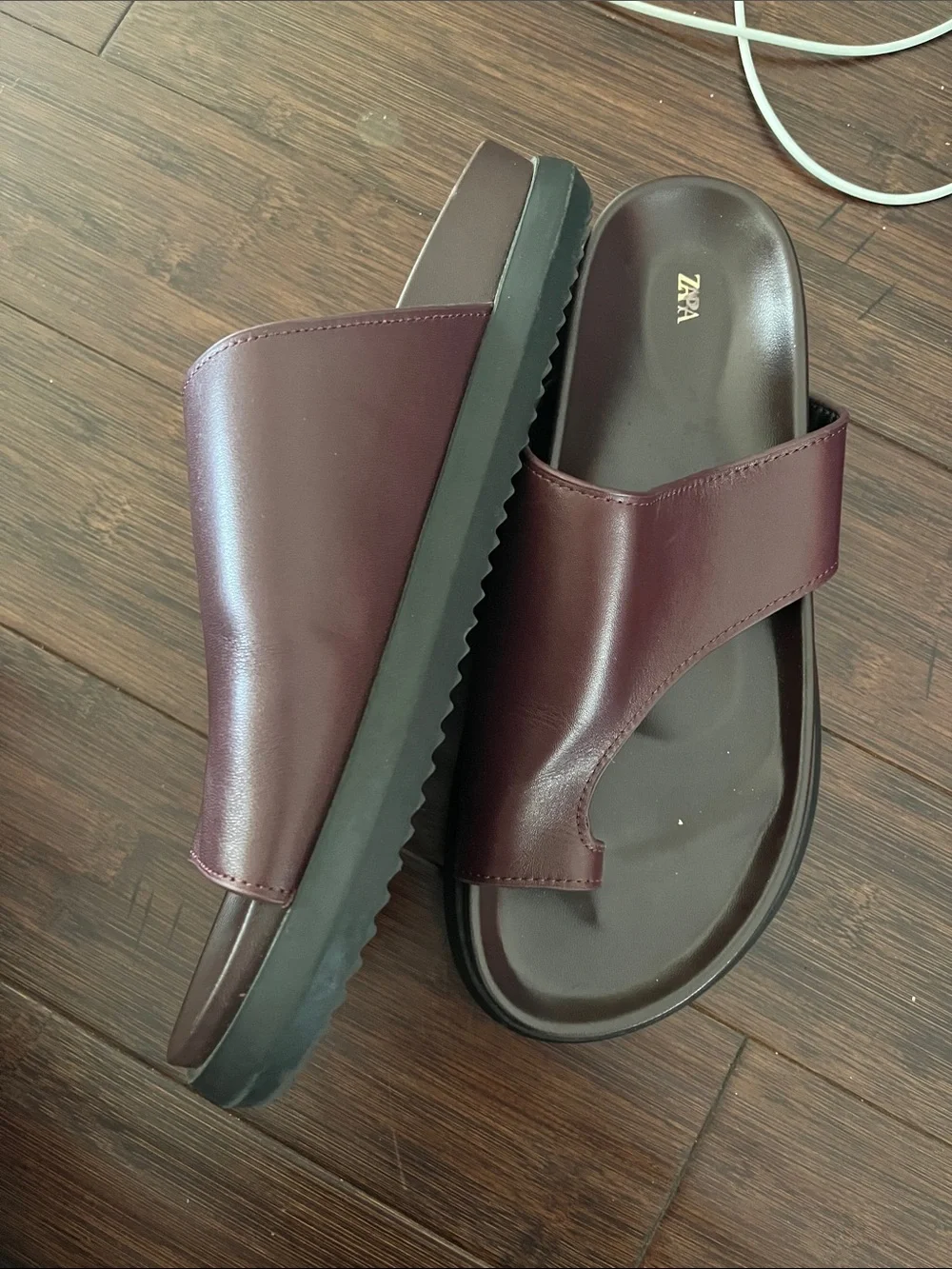 Zara Leather Slide Sandals — Burgundy - Picture 4 of 4